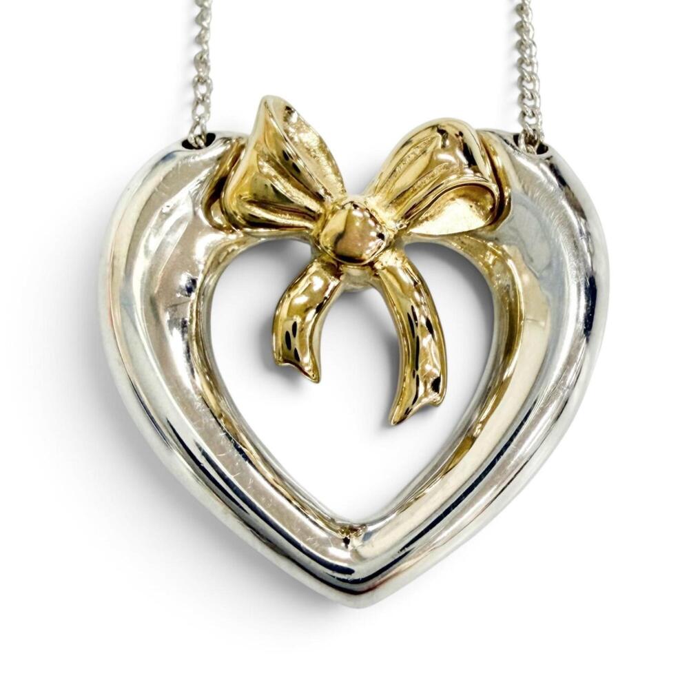 TIFFANY&Co. Tiffany 925 750 Heart Ribbon Combination Necklace, Silver and Gol...